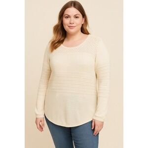 Knox Rose Sweater Open Knit Size Medium Beige Elastic Cuffs and Bottom Hem Boho